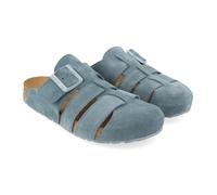 HAFLINGER Bio Lisboa Leder Pantolette Sandale mit Schnalle Korkfußbett Unisex Blau (Jeans 1751), Gr 38