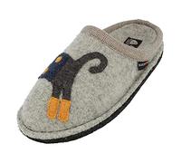 HAFLINGER Flair Cucho Pantoffeln gewalkter Wolle Katze Steingraumeliert, Gr. 36