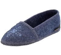 HAFLINGER Damen Hausschuh Ballerina Stickerei Slipper Penelope 624318, Größe:41 EU, Farbe:Blau