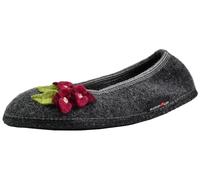 HAFLINGER Damen Hausschuh Slipper Filz Blumen Blüten Applikation Hortus 623324, Größe:38 EU, Farbe:Grau