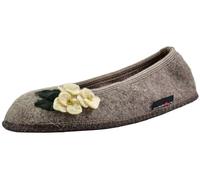 HAFLINGER Damen Hausschuh Slipper Filz Blumen Blüten Applikation Hortus 623324, Größe:41 EU, Farbe:Beige