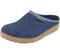 HAFLINGER Damen Herren Pantoffel Filz mit Azteken Muster Grizzly Franzl 711001, Größe:39 EU, Farbe:Blau