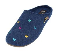 Haflinger Damen Pantoffeln Everest Farfalline – Filzhausschuhe mit Schmetterlingen – Blau 40
