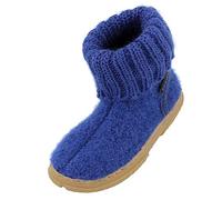 HAFLINGER Fidelius Toni Kinder Hüttenschuhe aus Wollwalkstoff mit Gummisohle und Kragen Blau (Ink 75), Gr. 23