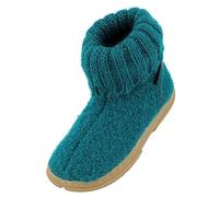 HAFLINGER Fidelius Toni Kinder Hüttenschuhe aus Wollwalkstoff mit Gummisohle und Kragen Türkis (Petrol 16), Gr. 33