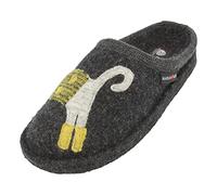 HAFLINGER Flair Cucho Pantoffeln gewalkter Wolle Katze Graphit, Gr. 36