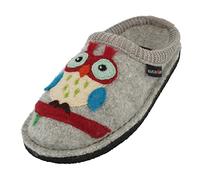 HAFLINGER Flair Olivia Pantoffeln aus gewalkter Wolle Eule Grau (Steingraumeliert 84), Gr. 40