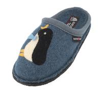 HAFLINGER Flair Pingu Pantoffeln gewalkter Wolle Pinguin Taubenblau, Gr. 42
