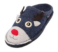 HAFLINGER Flair Renna Wollwalk Pantoffel Hausschuh Rentier Blau (Jeans 72), Gr. 41