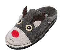 HAFLINGER Flair Renna Wollwalk Pantoffel Hausschuh Rentier Grau (Anthrazit 4), Gr. 39