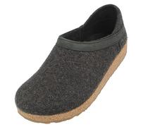 HAFLINGER Grizzly Buffalo Leder Filzclog Hausschuh aus reinem Wollfilz Graphit, Gr. 43