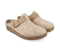 HAFLINGER Grizzly Chicago Filzpantoffeln Gummisohle, Lederriehmen mit Schnalle unisex Beige (Beigemeliert 46), Gr. 37