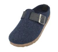 HAFLINGER Grizzly Chicago Filzpantoffeln Gummisohle, Lederriehmen mit Schnalle unisex Blau (Kapitän 79), Gr. 43