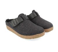 HAFLINGER Grizzly Chicago Filzpantoffeln Gummisohle, Lederriehmen mit Schnalle unisex Grau (Graphit 77), Gr. 44