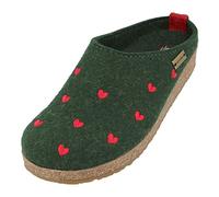 HAFLINGER Grizzly Cuoricini Filzpantoffel Herz Hausschuh Dunkelgrün (Eibe 35), Gr 36