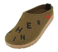 HAFLINGER Grizzly Letter Filzpantoffel Hausschuh Filzclog Grün (Olivgrün 116), Gr. 38