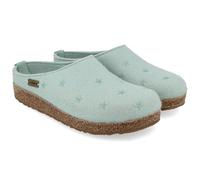 HAFLINGER Grizzly Stelline Damen Herren Filzpantoffeln mit Gummisohle Sterne Türkis (Aquamarin 122), Gr. 39