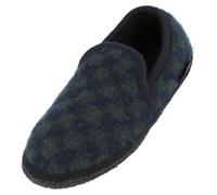 HAFLINGER Loafer Chess Pantoffel Slipper aus Wolle Hausschuh unisex Blau Weiß (Ocean 76), Gr. 39