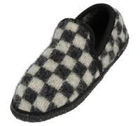 HAFLINGER Loafer Chess Pantoffel Slipper aus Wolle Hausschuh unisex Schwarz Weiß (Schwarz 3), Gr. 42