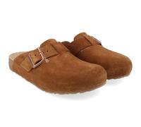 HAFLINGER Porto Eleganter Clog aus Leder mit Gummisohle und Kork Latex Fußbett Hausschuh Unisex Cognac (1801), Gr. 46