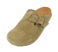 HAFLINGER Porto Eleganter Clog aus Leder mit Gummisohle und Kork Latex Fußbett Hausschuh Unisex Oliv (1802), Gr. 38