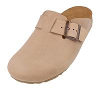 HAFLINGER Porto Eleganter Clog aus Leder mit Gummisohle und Kork Latex Fußbett Hausschuh Unisex Taupe (738), Gr. 44