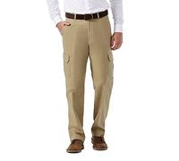 Haggar Herren Bequeme Stretch-Cargohose, Klassische Passform, Flache Vorderseite, Normale Größen Lässige Hose, Khaki, 36W / 34L