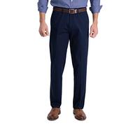 Haggar Herren Bügelfreie, Hochwertige, Khakifarbene Gerade Passform, Flache Vorderseite, Flexible Taille, Freizeithose Hose, Dunkles Marineblau, 36W / 29L