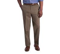 Haggar Herren Bügelfreie Premium-Freizeithose in Khaki, Klassische Passform, Flache Vorderseite, Erweiterbare Taille, Normale Größen Hose, Toast, 42W / 32L