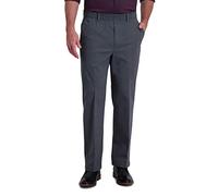 Haggar Herren Bügelfreie Premium-Freizeithose in Khaki, Klassische Passform, Flache Vorderseite, Erweiterbare Taille, Normale Größen Hose, Charcoal Heather, 40W / 30L