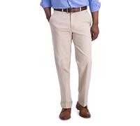 Haggar Herren Bügelfreie Premium-Freizeithose in Khaki, Klassische Passform, Flache Vorderseite, Erweiterbare Taille, Normale Größen Unterhose, Sand, 40W / 34L