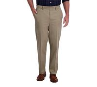 Haggar Herren Bügelfreie Premium-Freizeithose, Klassische Passform, Flache Vorderseite, Erweiterbare Taille, Normale Größen Hose, Medium Khaki, 44W / 29L