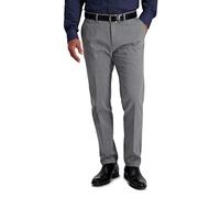 Haggar Herren Bügelfreie Premium, Khaki, Schmale und Gerade Passform, Flache Vorderseite, Flex-Taille, Freizeithose Hose, Meliert, Grau, 38W / 30L