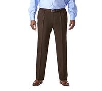 Haggar Herren Cool 18 Pro Classic Fit Pleat Front Hidden Expandable Waist Pant-Regular and Big & Tall Sizes Freizeithosen, Braun meliert, 36W / 32L