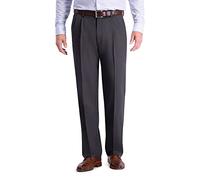 Haggar Herren Cool 18 Pro Classic Fit Pleat Front Hidden Expandable Waist Pant-Regular and Big & Tall Sizes Freizeithosen, dunkelgrau (Dark Heather Grey), 34W / 31L