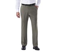 Haggar Men's ECLO Stria Expandable Waist Plain Front Dress Pant, Heather Grey, 34x30