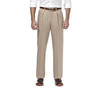Haggar Herren-Hose, bügelfrei, Klassische Passform, erweiterbarer Taillenbund mit Falten vorne - Beige - 36W / 32L
