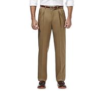 Haggar Herren-Hose, bügelfrei, Klassische Passform, erweiterbarer Taillenbund mit Falten vorne - Braun - 38W / 34L
