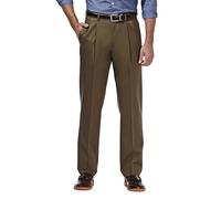 Haggar Herren-Hose, bügelfrei, Klassische Passform, erweiterbarer Taillenbund mit Falten vorne - Braun - 42W / 30L