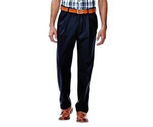 Haggar Herren-Hose für Arbeit bis Wochenende, versteckte erweiterbare Taille, Klassische Passform, Plissierte Vorderseite, Dunkles Marineblau, 38W / 34L