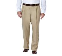 Haggar Herren-Hose mit versteckter Taille und Falten - Beige - 54W / 34L