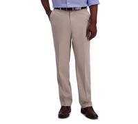 Haggar Herren Premium bügelfrei Khaki Klassische Passform Erweiterbare Taille Flache Vorderseite Reg. und große und große Größen, Sand, 42W / 32L