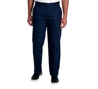 Haggar Herren Premium bügelfrei Khaki Klassische Passform Erweiterbare Taille Flache Vorderseite Reg. und große und große Größen, Dunkles Marineblau, 32W / 32L