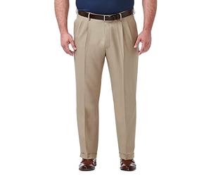 Haggar Herren Premium Comfort Classic Fit Bundfaltenhose Reg Größen Klassische Hose, Mittleres Khaki, 48W / 32L