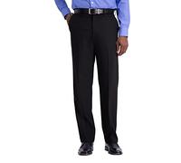 Haggar Mens Classic Fit Flat Front Solid Stretch Dress Pants, Black, 40W x 30L US