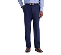 Haggar Mens Classic Fit Flat Front Solid Stretch Dress Pants, Blue, 44W x 30L US