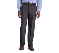 Haggar Mens Classic Fit Flat Front Solid Stretch Dress Pants, Charcoal Heather, 36W x 29L US