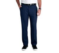 Haggar Men's Cool 18 PRO Classic Fit Flat Front Expandable Waist Pant, Navy, 38Wx30L