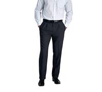 Haggar Men's Repreve Stria Gab Expandable Waist Pleat Front Dress Pant, Charcoal, 38x34