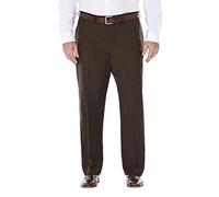 Haggar Men's Repreve Stria Hidden Expandable Waist Plain Front Dress Pant, Brown,34x30